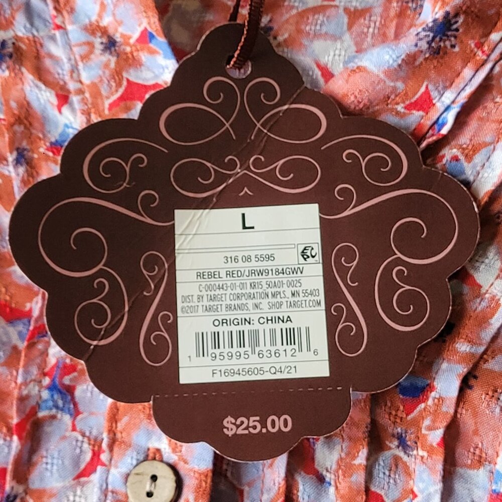 Knox Rose Rebel Red Floral Pintuck Peasant Blouse Size L Boho Top NWT - Picture 7 of 11